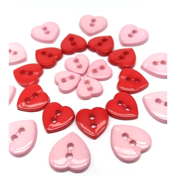 Botão em forma de coração - rosa e vermelho