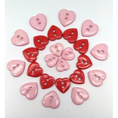 Botones en forma de corazón - rosas y rojos