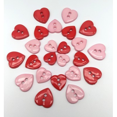 Botones en forma de corazón - rosas y rojos